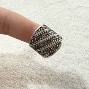 Brighton Starlight Silver Clear & Black Crystal Wide Ring
